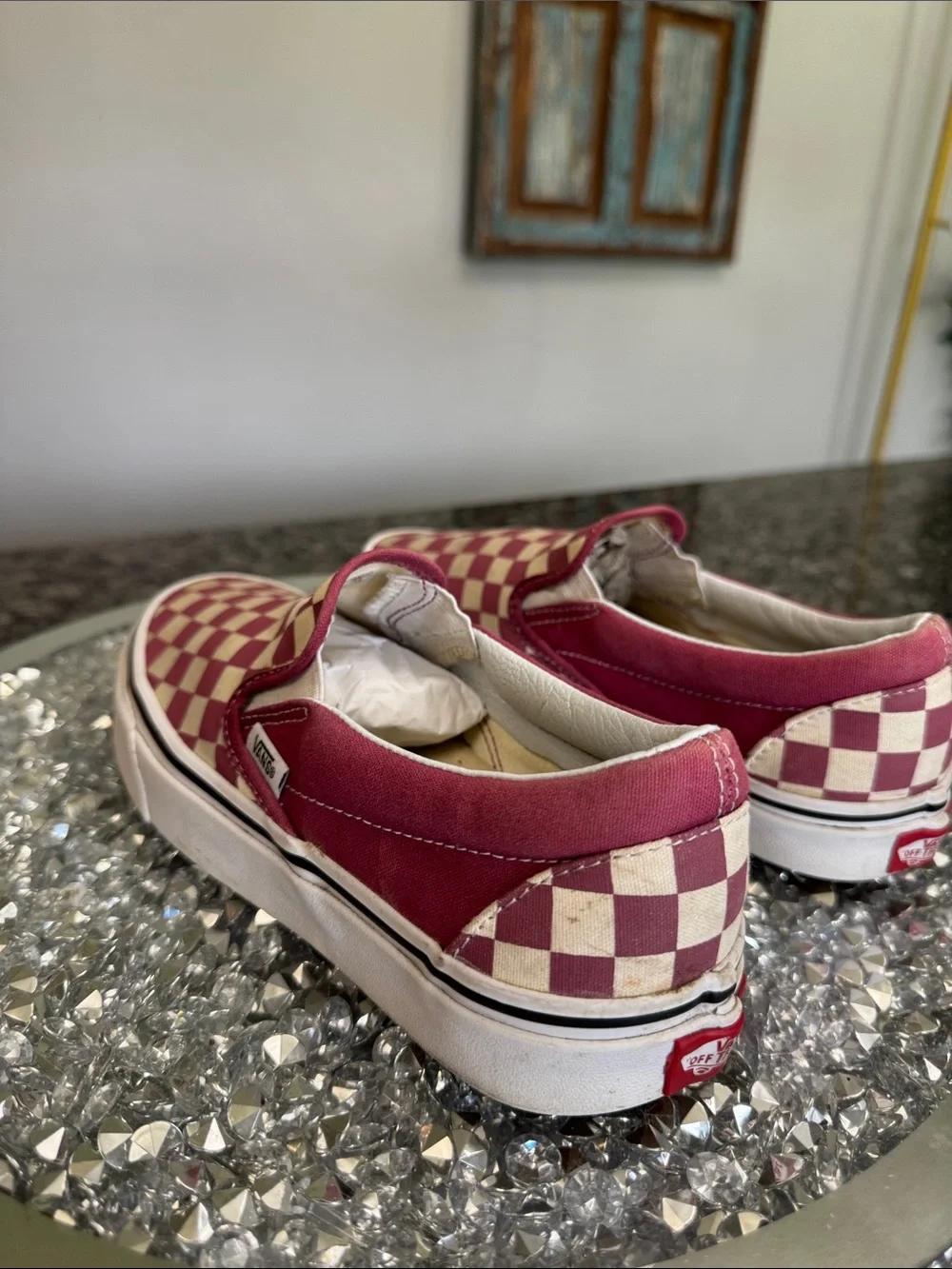 Vans Slip-On Checkerboard Pink and Cream Canvas Loafers